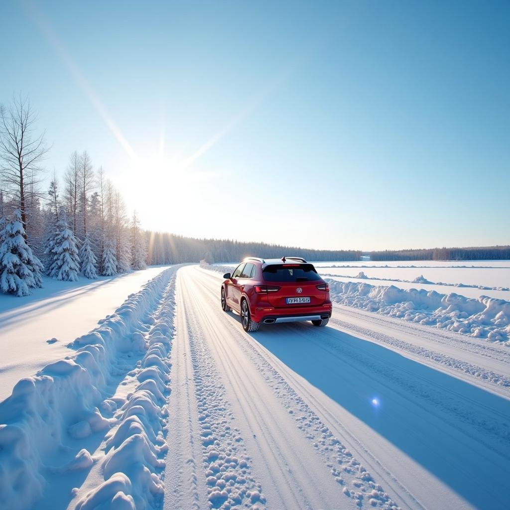 Auto in der Winterlandschaft Schwedens