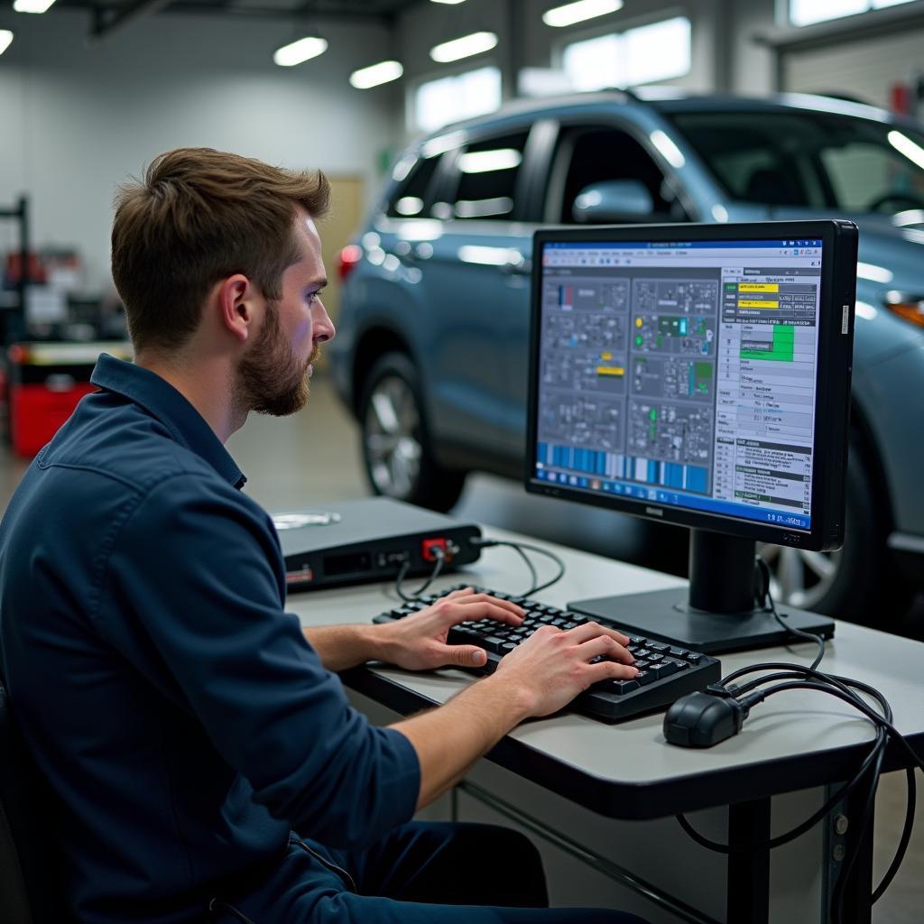 Computergestützte Fahrzeugdiagnose im Autohaus Gerding