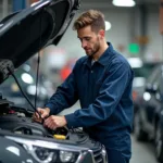 Automechaniker repariert ein Auto in der Werkstatt