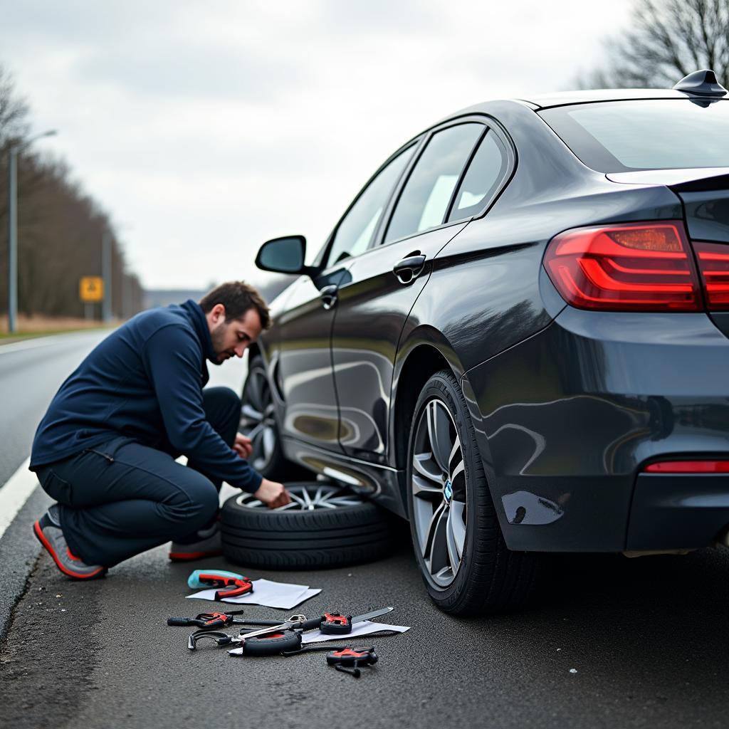 Autoreparatur auf der Strecke Ibbenbüren - Osnabrück