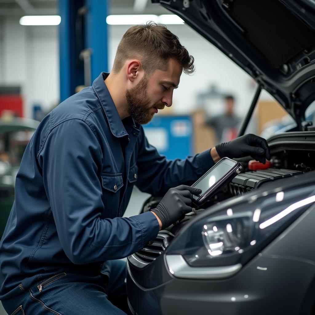 Experte in der Autowerkstatt bei der Diagnose