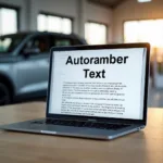 Autoverkauf Text erstellen: Laptop mit Textverarbeitungsdokument und einem Bild von einem Auto