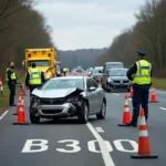 Sicherung der Unfallstelle nach einem Unfall auf der B300