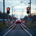 Warten am Bahnübergang mit rotem Blinklicht