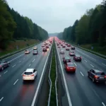 Stau auf der A7 in Bayern durch Baustelle