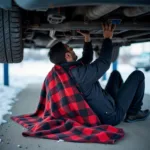 Beheizbare Wolldecke für Automechaniker im Winter - Wärme und Komfort bei kalten Temperaturen.