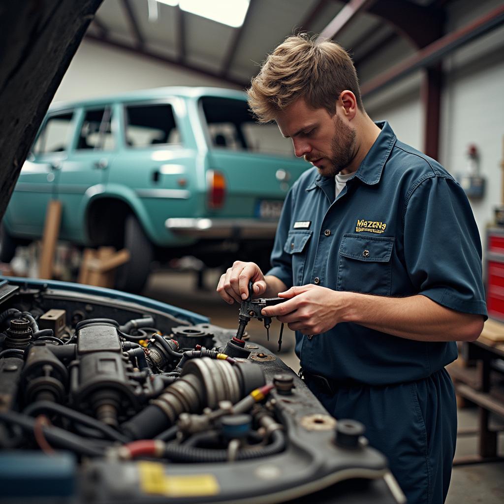 Autowerkstatt mit gebrauchten Ersatzteilen