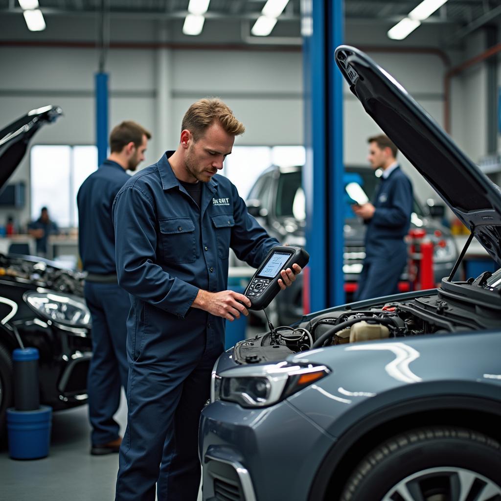 Moderne Auto-Diagnosegeräte in einer Werkstatt