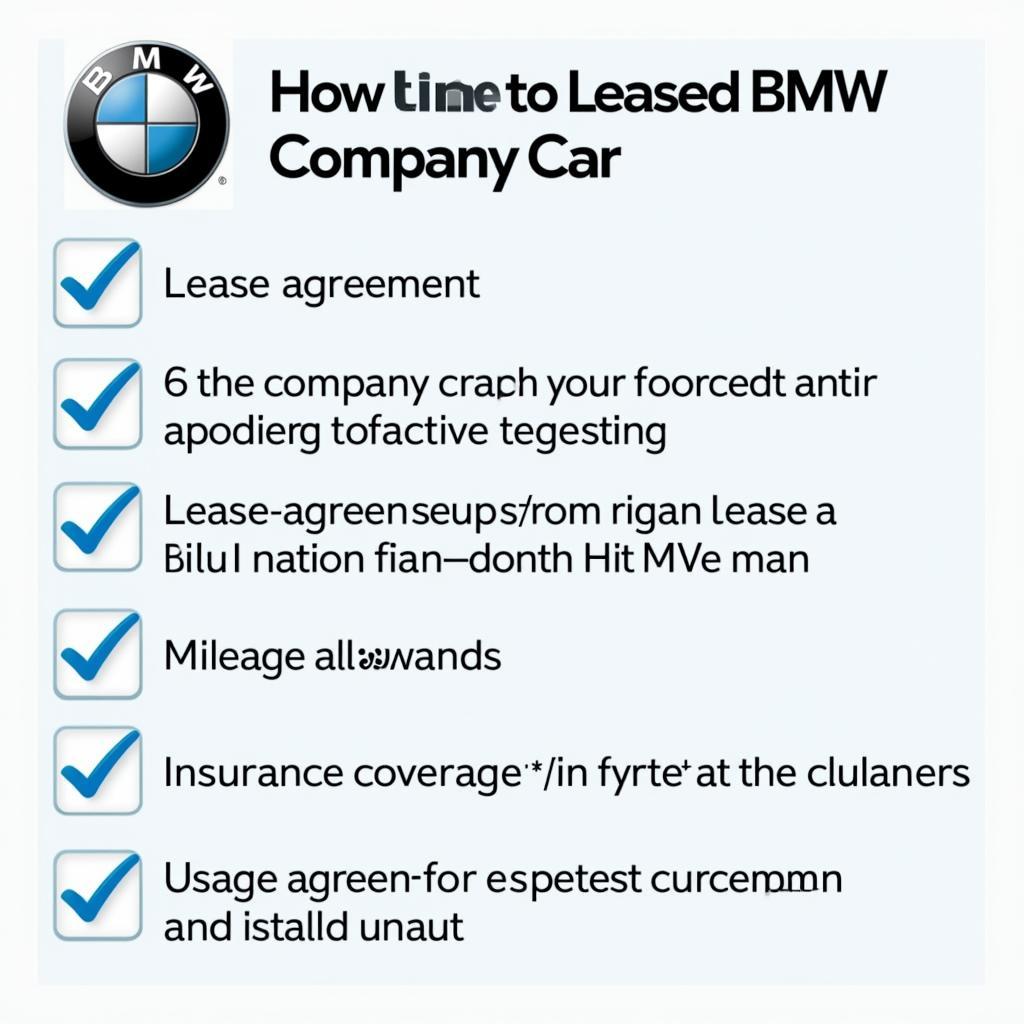 BMW Firmenwagen Leasing Vertrag Checkliste: Leasingvertrag, Leasingdauer, Kilometerleistung, Versicherung und Nutzungsvereinbarung.