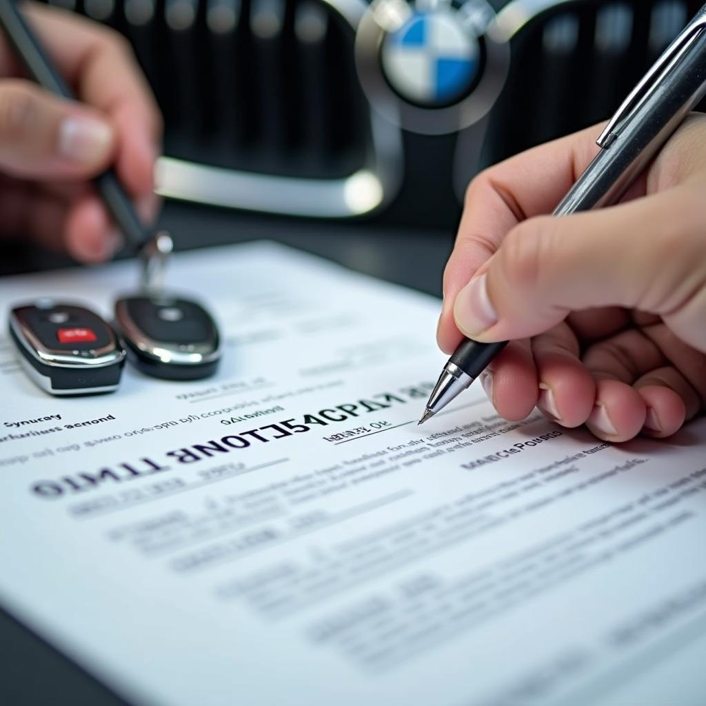 Contratto di acquisto auto usata: firma acquirente e venditore.