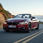 BMW M440i Cabrio beschleunigt dynamisch auf der Straße.