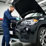 BMW X1 Ölwechsel in der Werkstatt durch Mechaniker