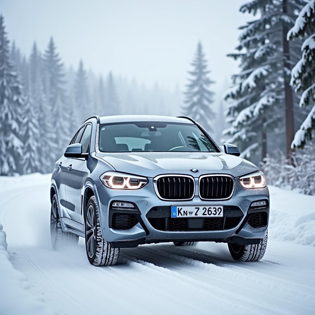 BMW X4 mit Winterreifen im Schnee