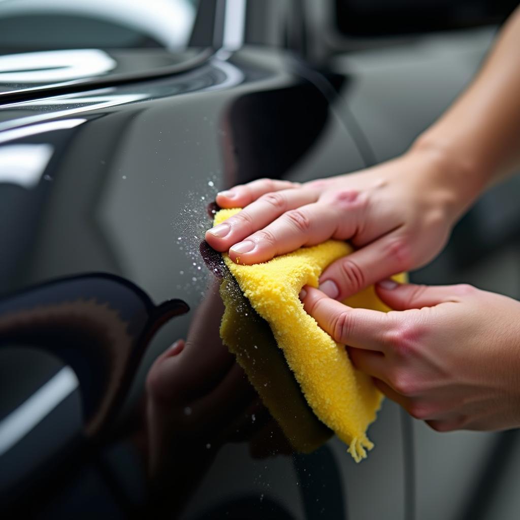 Anwendung von Carnaubawachs auf einem Autolack