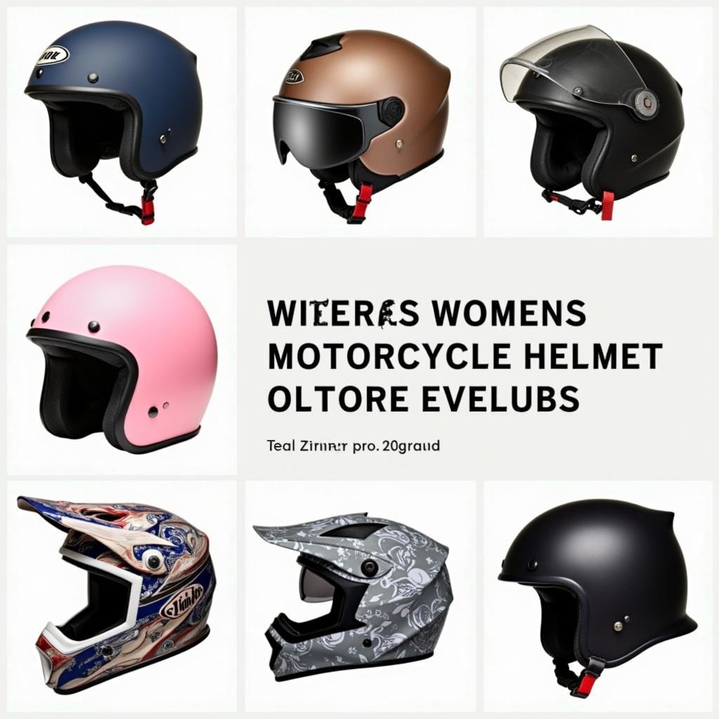 Variety of motorcycle helmets for women in different designs and colors.