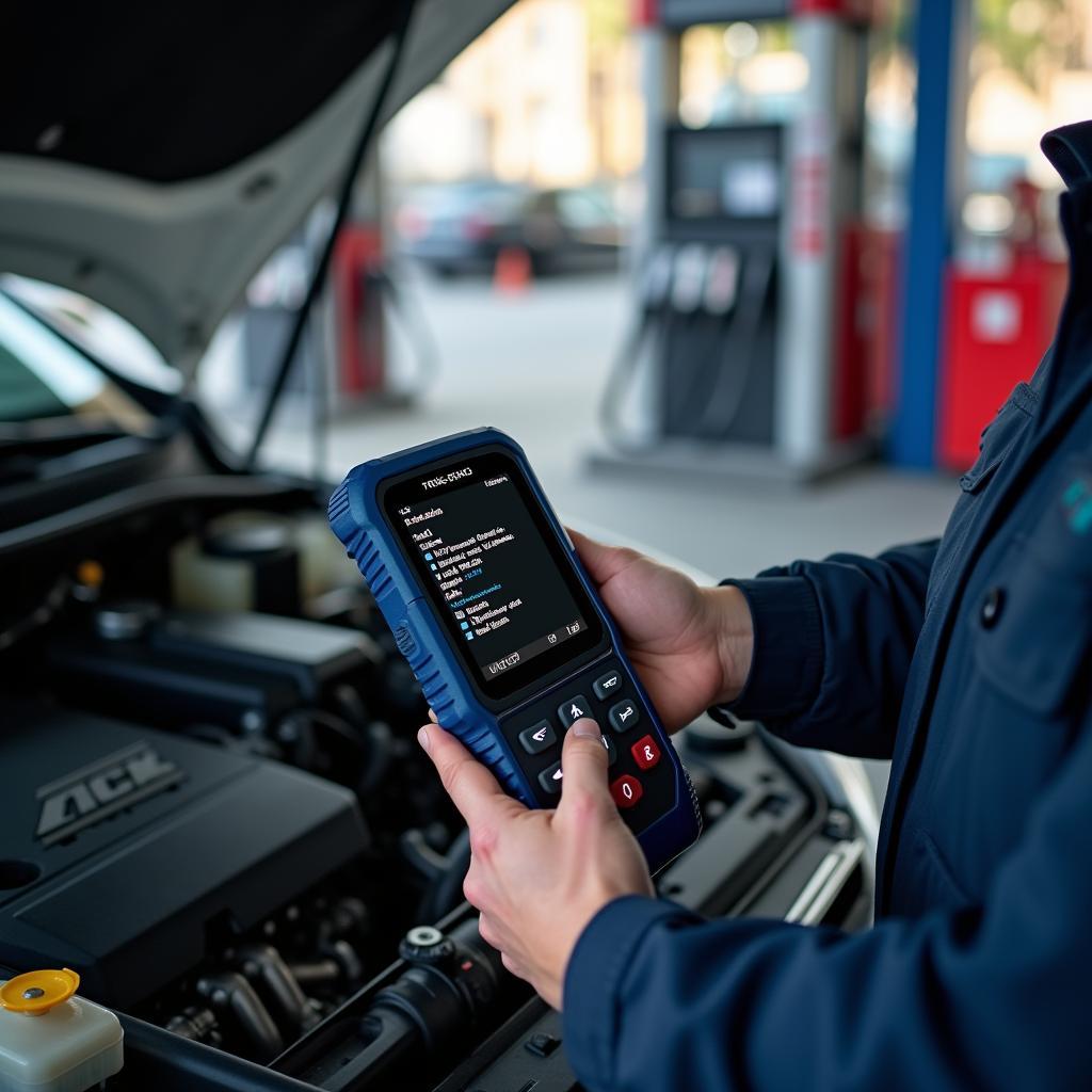 Diagnosegerät für Autoreparatur an der Tankstelle