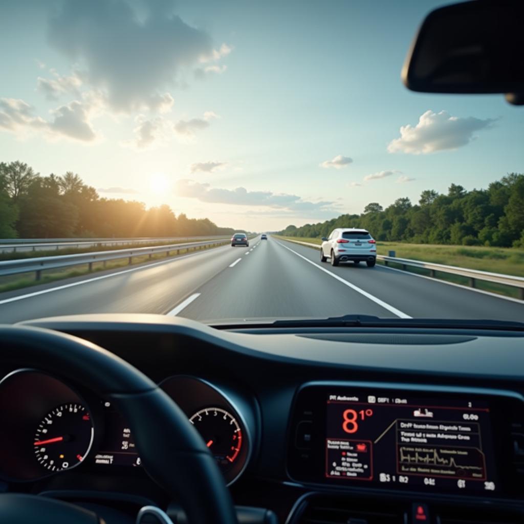 A diesel car on the highway: Regeneration of the diesel particulate filter (DPF) through long-distance driving.