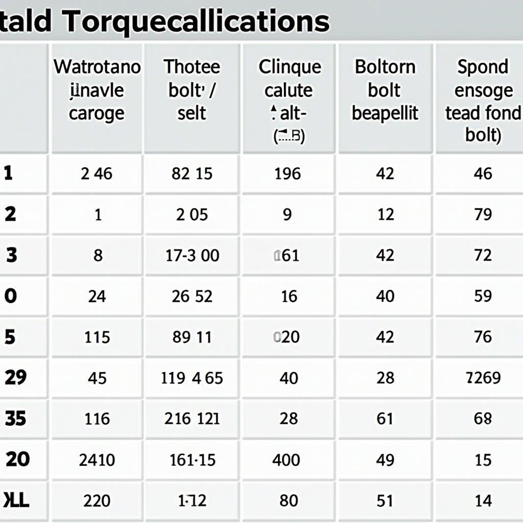 Drehmomenttabelle für verschiedene Schrauben