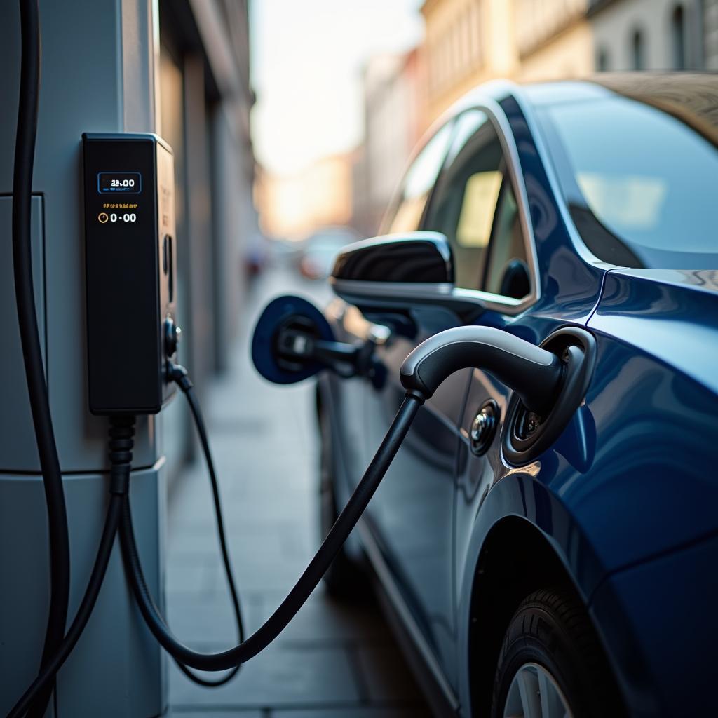 Elektroauto lädt an Schnellladestation