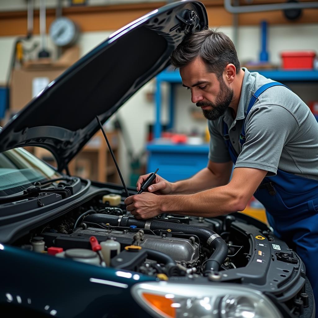 Einer muss den Job ja machen: Ein Mechaniker repariert ein Auto in der Werkstatt.