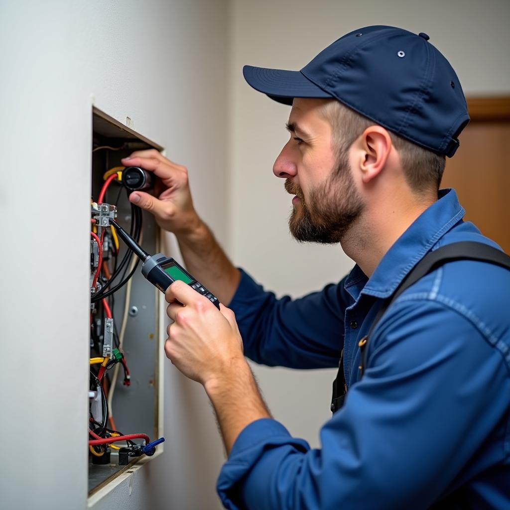 Elektriker überprüft Wallbox