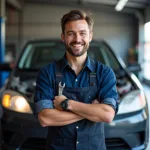 Erfolgreicher Automechaniker nach der Reparatur