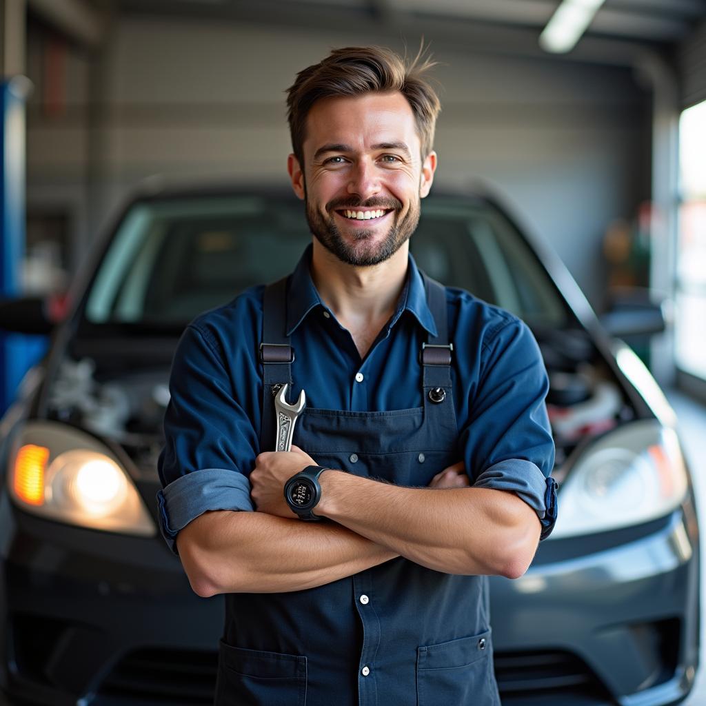 Erfolgreicher Automechaniker nach der Reparatur