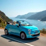 Fiat 500 Blau Cabrio am Meer