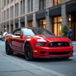 Ford Mustang GT V8 2014 Außenansicht - Rot in der Stadt