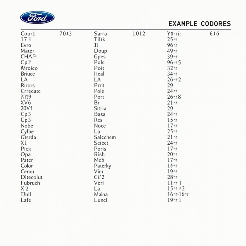 Ford Transit Farbcode Tabelle Beispiel