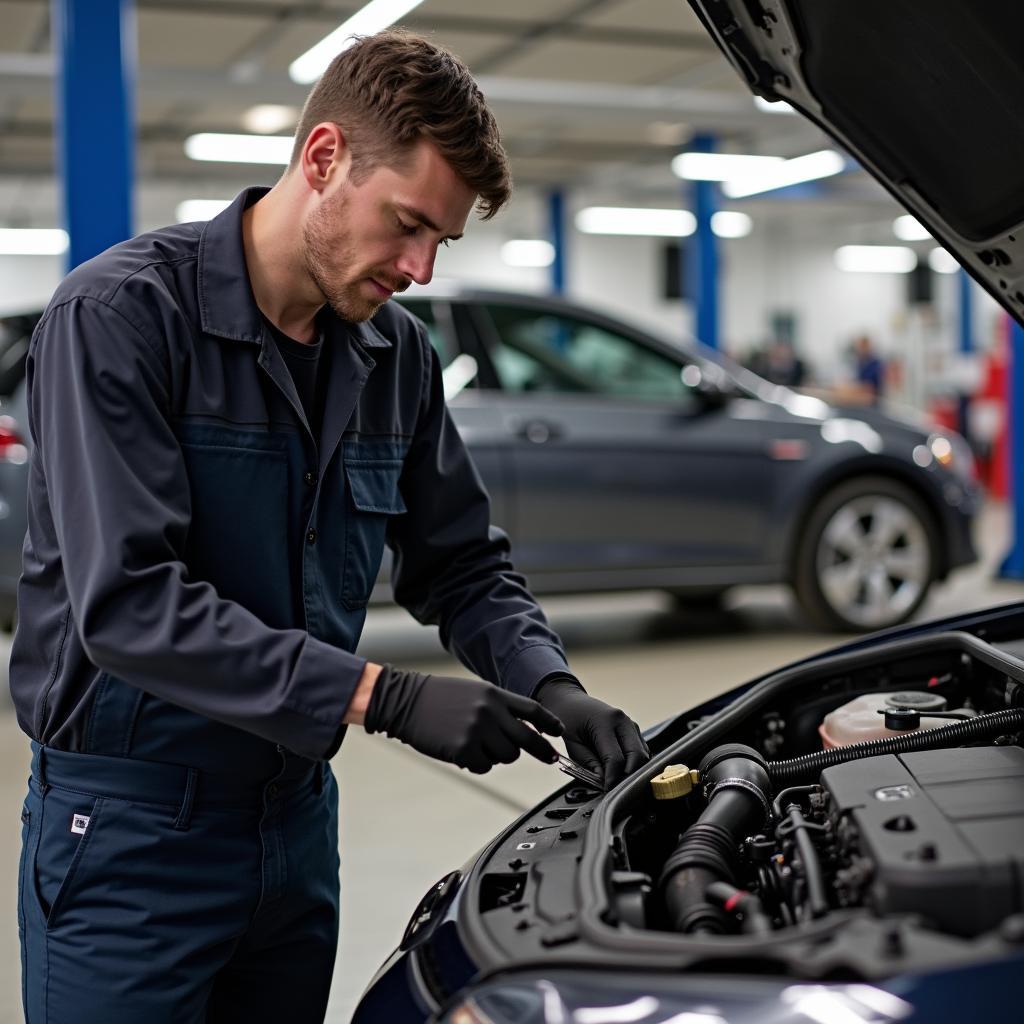 Einbau einer Standheizung in einen Golf 7 durch einen qualifizierten Mechaniker in einer Werkstatt.