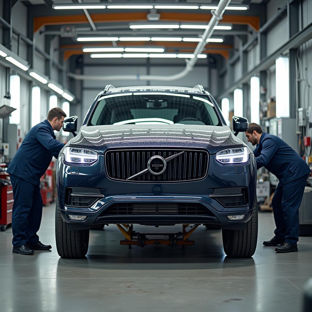 Reparatur eines großen Autos in einer Werkstatt