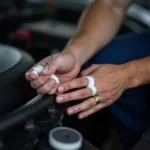 Ein Automechaniker trägt Handcreme auf