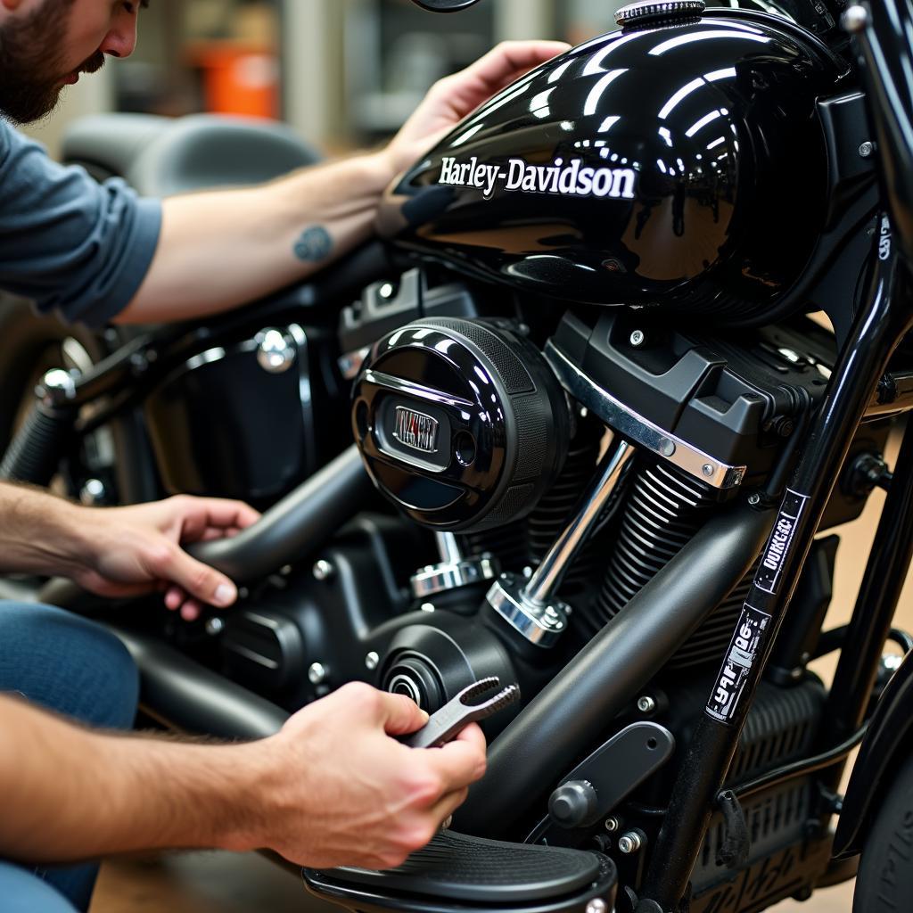 Wartung einer Harley Davidson Gespann