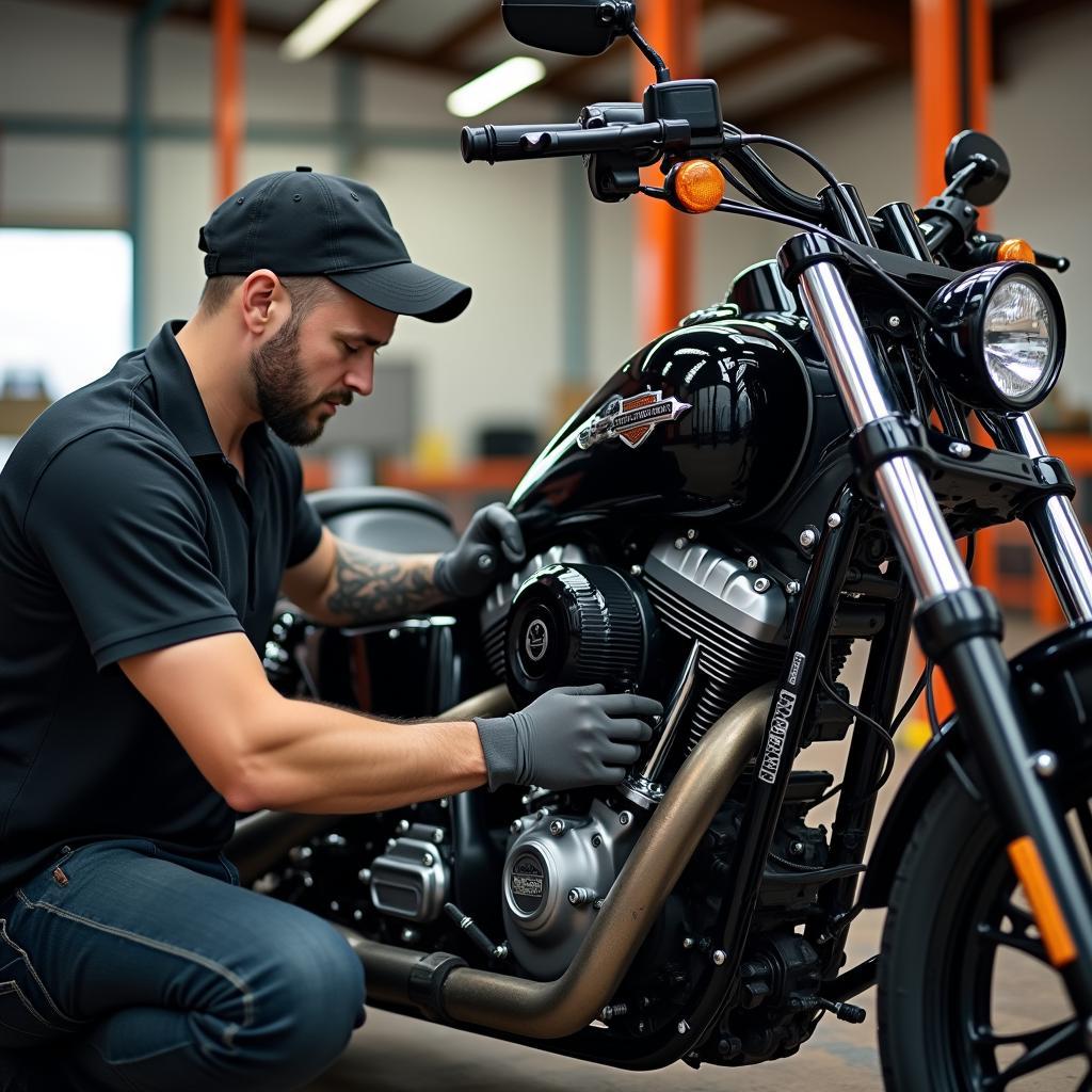 Harley-Davidson Mechaniker bei der Arbeit