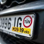 TÜV Plakette auf einem deutschen Nummernschild