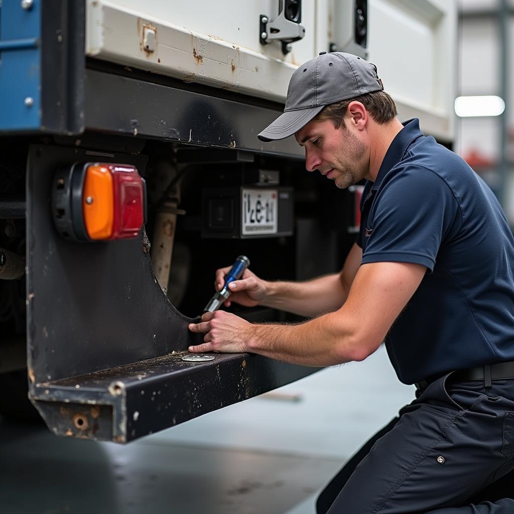 Reparatur einer beschädigten Heckschürze am LKW