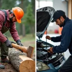 Holzfäller und Automechaniker: Präzision und Rhythmus im Fokus.