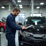 Honda Reparatur in Hanau: Werkstatt mit Mechaniker und Diagnosegeräten.