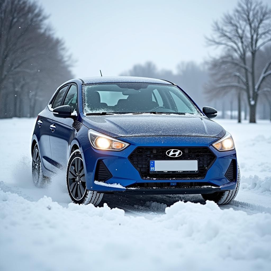 Hyundai i20 mit Winterreifen im Schnee