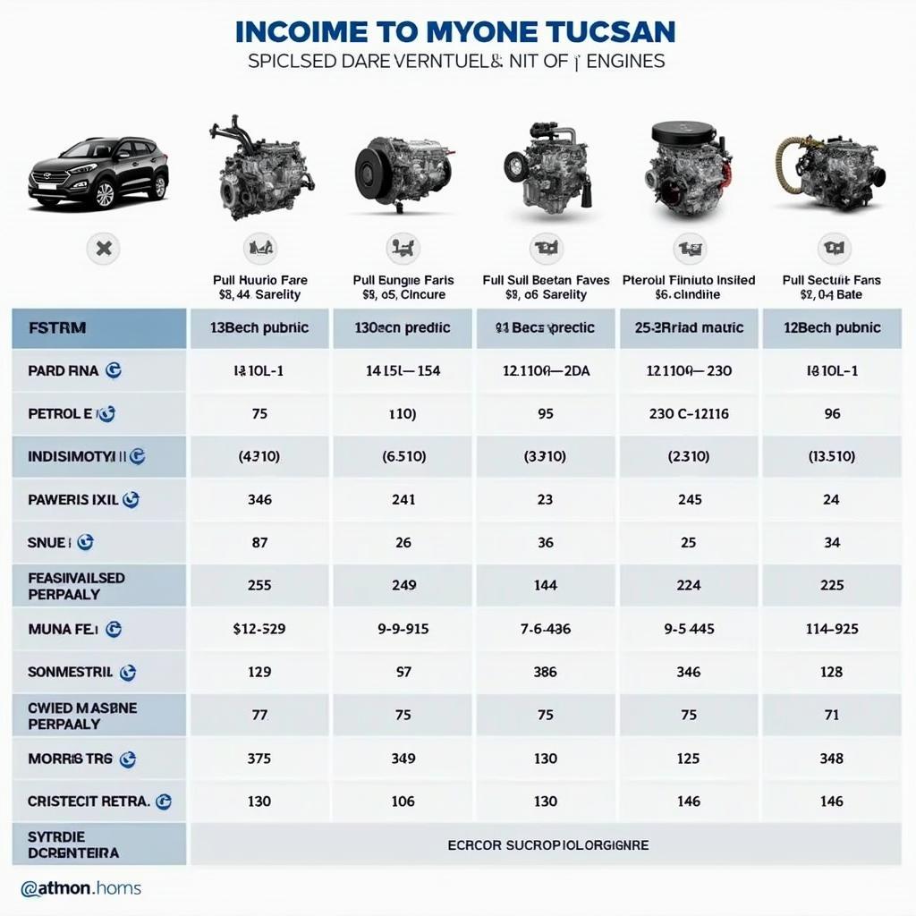 Übersicht der verfügbaren Motorisierungen für den Hyundai Tucson: Benzin, Diesel, Hybrid und Elektro.