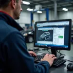 IngDiBa Kfz-Werkstatt Diagnose Software: Ein Mechaniker nutzt die IngDiBa Plattform zur Fahrzeugdiagnose in einer modernen Werkstatt.