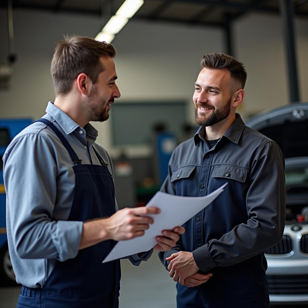 Kundenberatung zur Inshared Autoversicherung in der Werkstatt