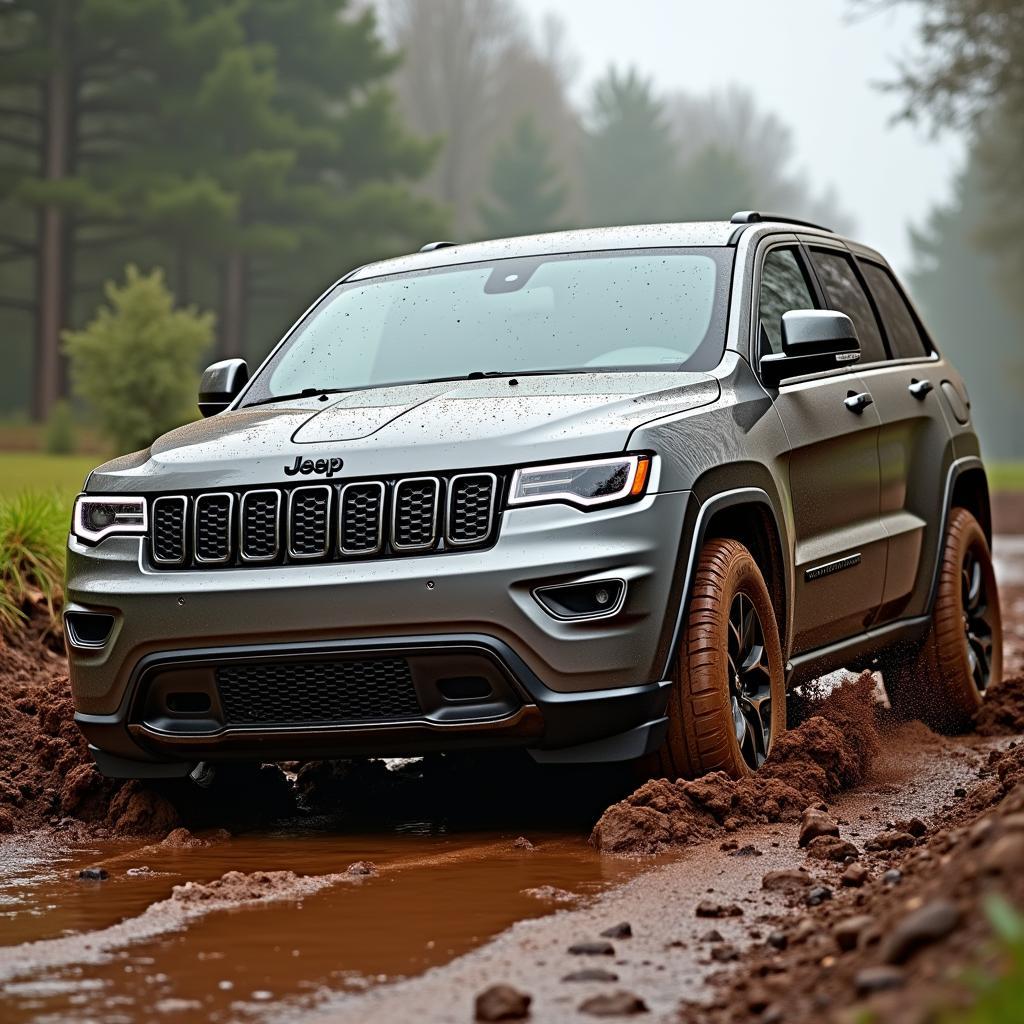 Jeep Grand Cherokee tackling muddy off-road conditions