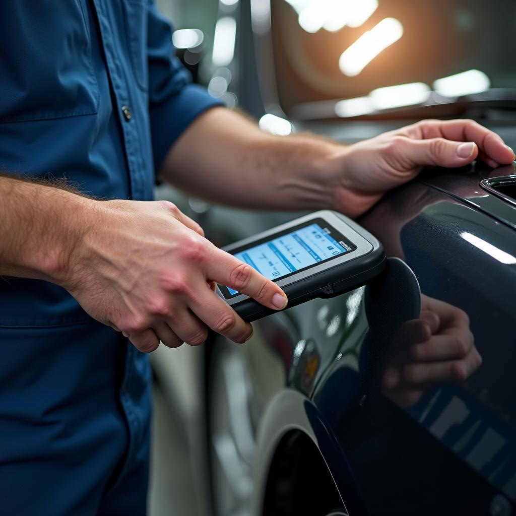 Kfz-Techniker in Niedersachsen führt Diagnose durch