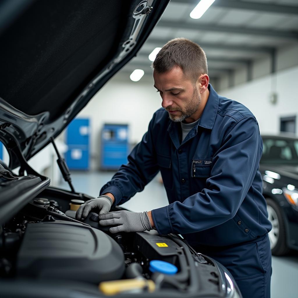 Werkstatt in Memmingen: Mechaniker repariert Auto