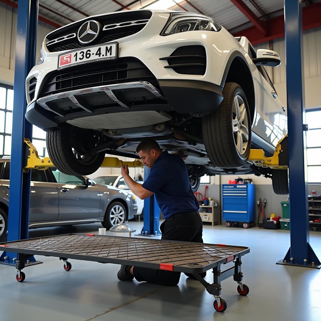 Klapplattenrost in einer Autowerkstatt