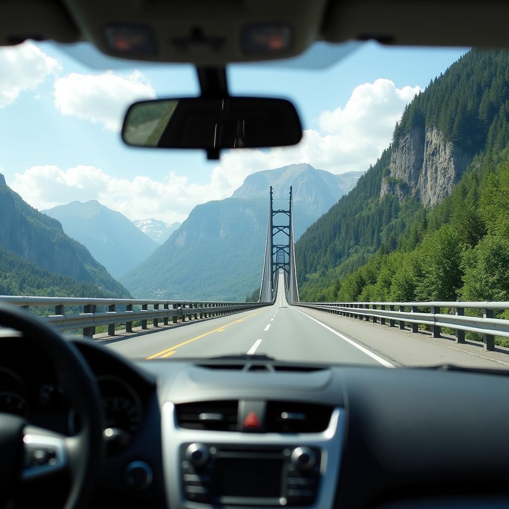 Ausblick von einem Auto auf der Kochertalbrücke.