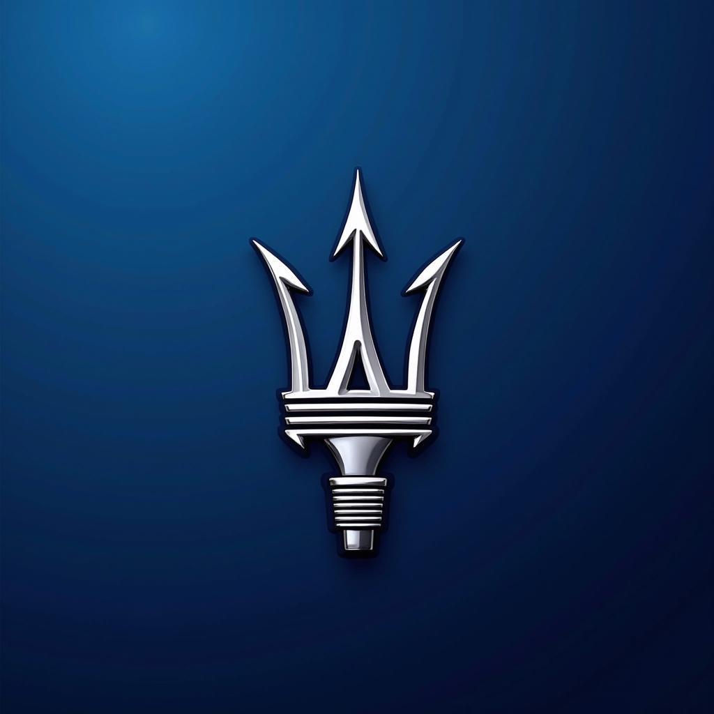 Das Maserati-Logo: Der Dreizack auf blauem Hintergrund.