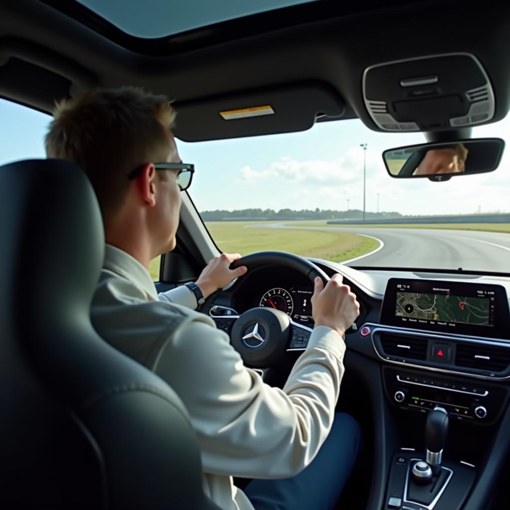 Matthias Malmedie concentrato durante un test drive in pista